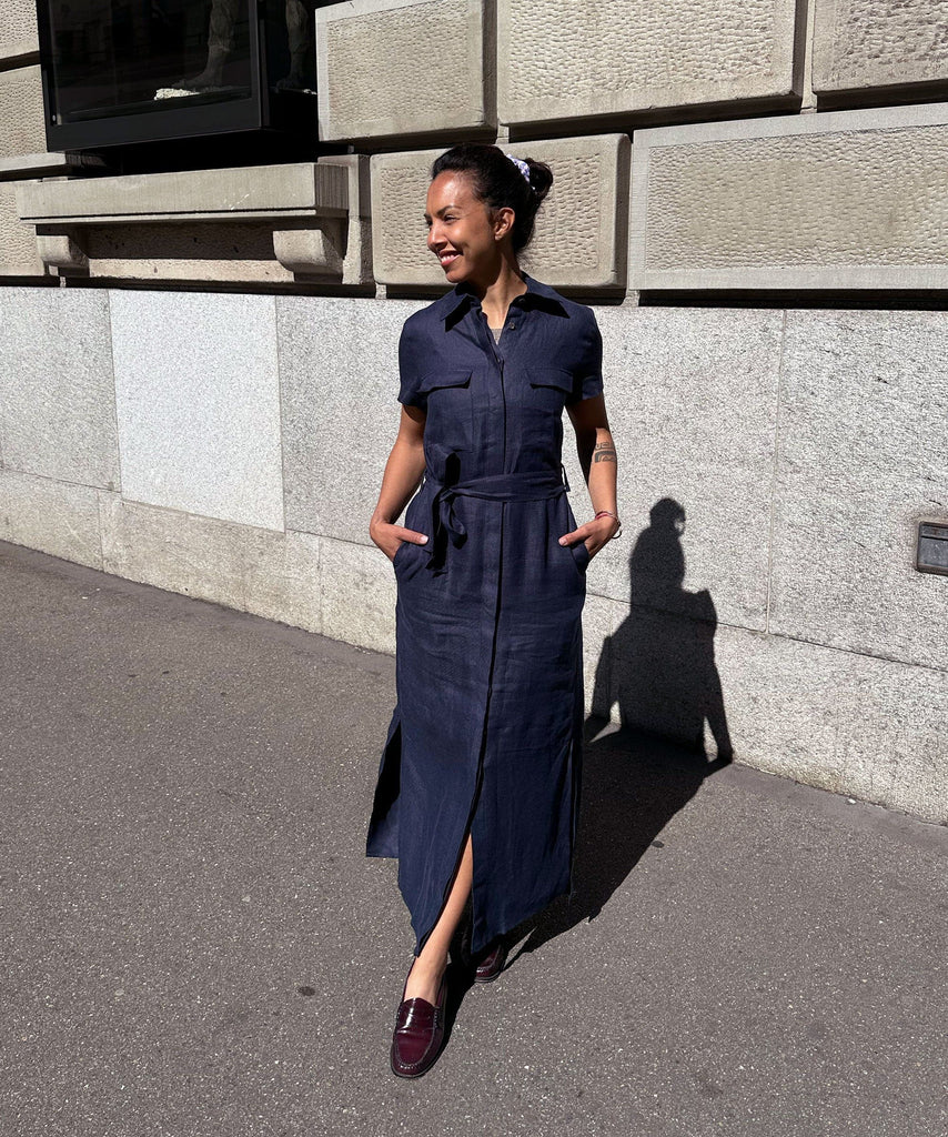 Long Short Sleeve Linen Shirt Dress