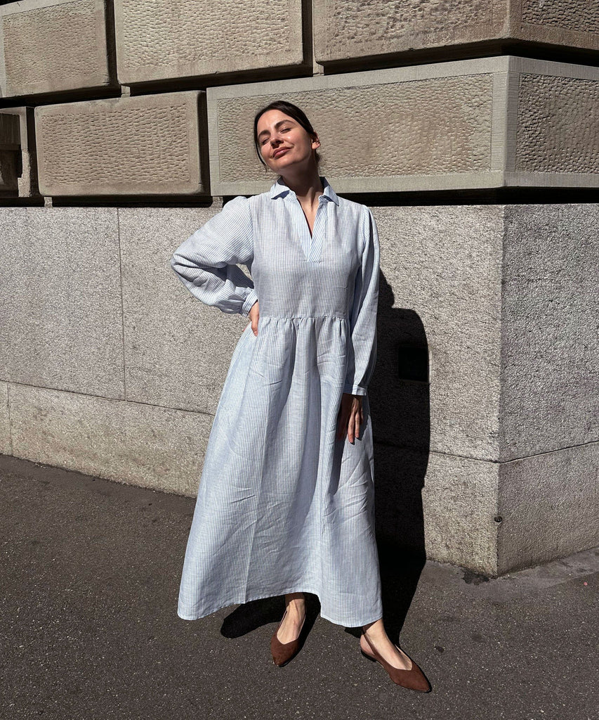 Relaxed Long Striped Linen Dress