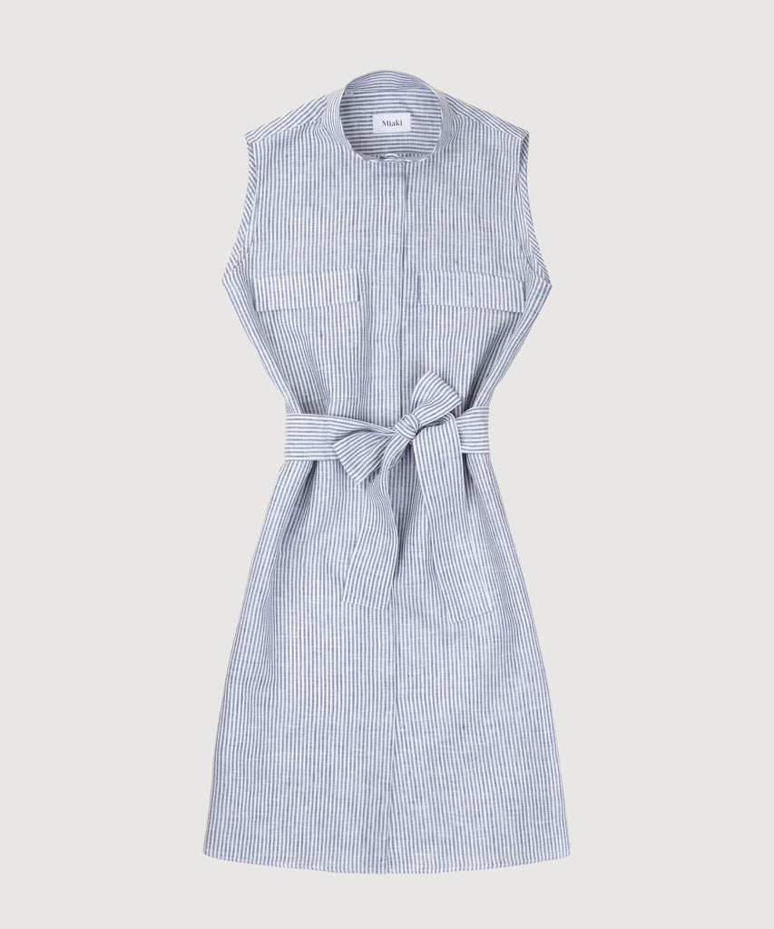 Sleeveless Linen Stripe Shirt Dress