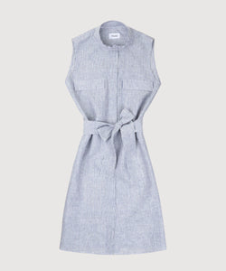 Sleeveless Linen Stripe Shirt Dress
