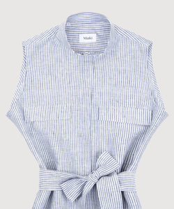 Sleeveless Linen Stripe Shirt Dress