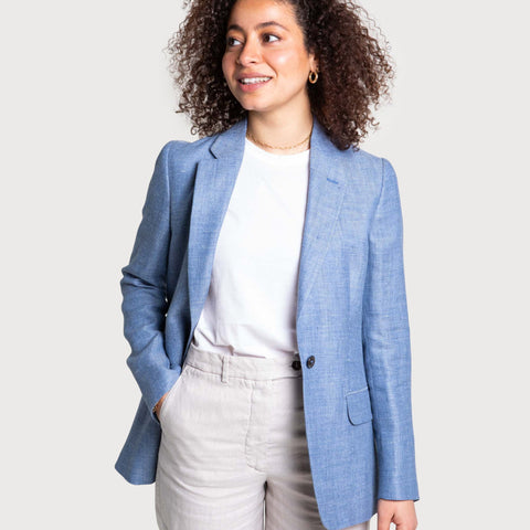 Relaxed Herringbone Linen Wool Blazer