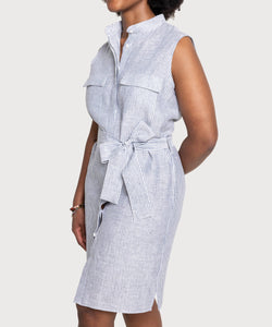 Sleeveless Linen Stripe Shirt Dress