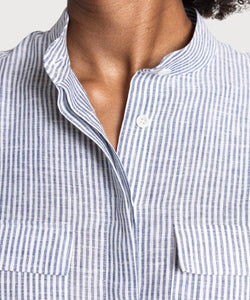 Sleeveless Linen Stripe Shirt Dress
