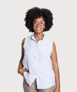 Sleeveless Linen Stripe Shirt