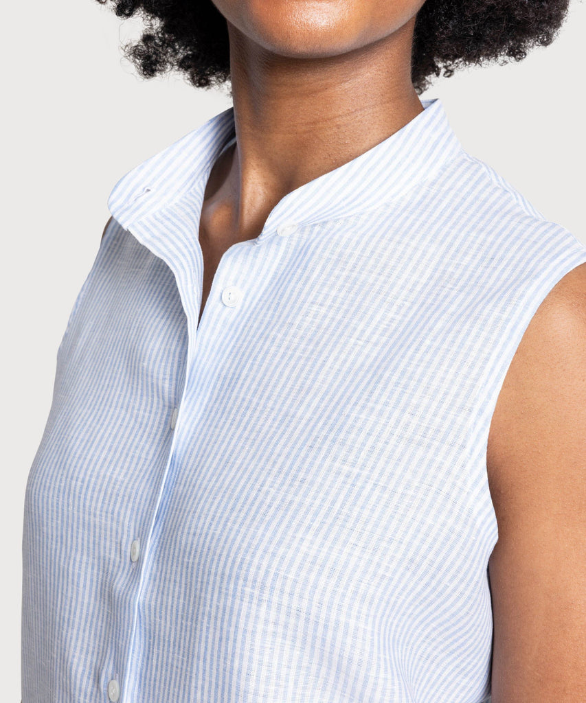 Sleeveless Linen Stripe Shirt