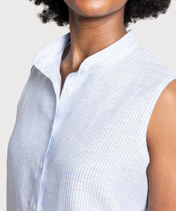 Sleeveless Linen Stripe Shirt