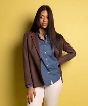 Relaxed Wool Silk Herringbone Blazer Miaki Swiss Made Womenswear