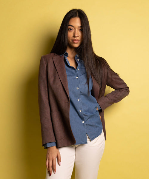 Relaxed Wool Silk Herringbone Blazer Miaki Swiss Made Womenswear