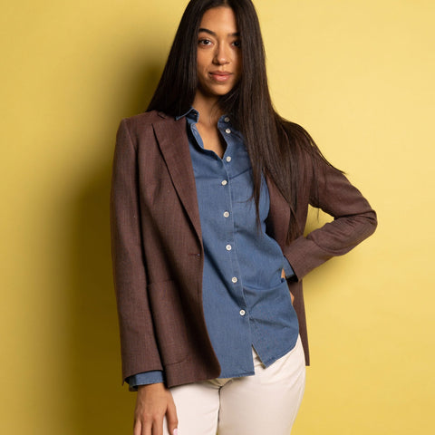Relaxed Wool Silk Herringbone Blazer Miaki Swiss Made Womenswear