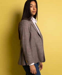 Relaxed Wool Silk Houndstooth Blazer Miaki Swiss Made Womenswear