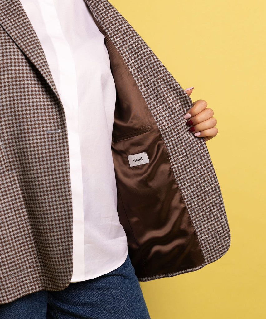 Relaxed Wool Silk Houndstooth Blazer Miaki Swiss Made Womenswear