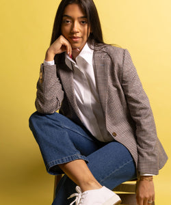 Relaxed Wool Silk Houndstooth Blazer Miaki Swiss Made Womenswear