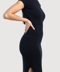 Long Knitted Short Sleeve Cotton Dress Miaki Swiss Made Womenswear