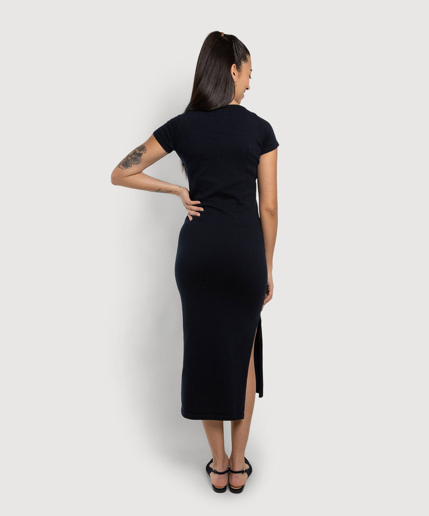 Long Knitted Short Sleeve Cotton Dress Miaki Swiss Made Womenswear