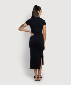 Long Knitted Short Sleeve Cotton Dress Miaki Swiss Made Womenswear