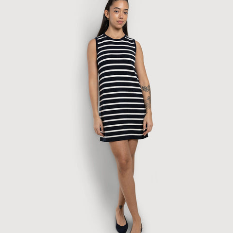 Stripes - Navy / White / XS Short Knitted Cotton Dress Miaki Swiss Made Womenswear