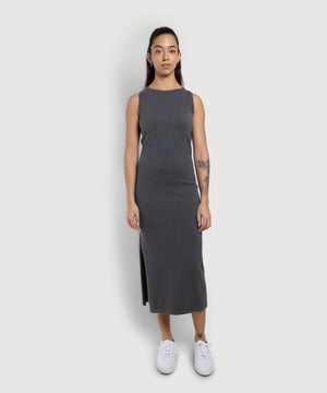 Grey / XS Long Knitted Sleeveless Dress Miaki Swiss Made Womenswear