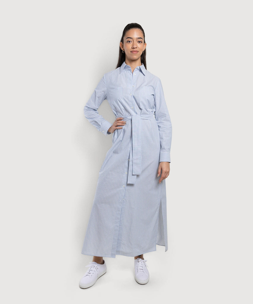 Blue / 34 Long Cotton Stripe Shirt Dress Miaki Swiss Made Womenswear