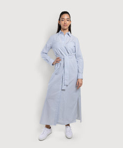 Blue / 34 Long Cotton Stripe Shirt Dress Miaki Swiss Made Womenswear