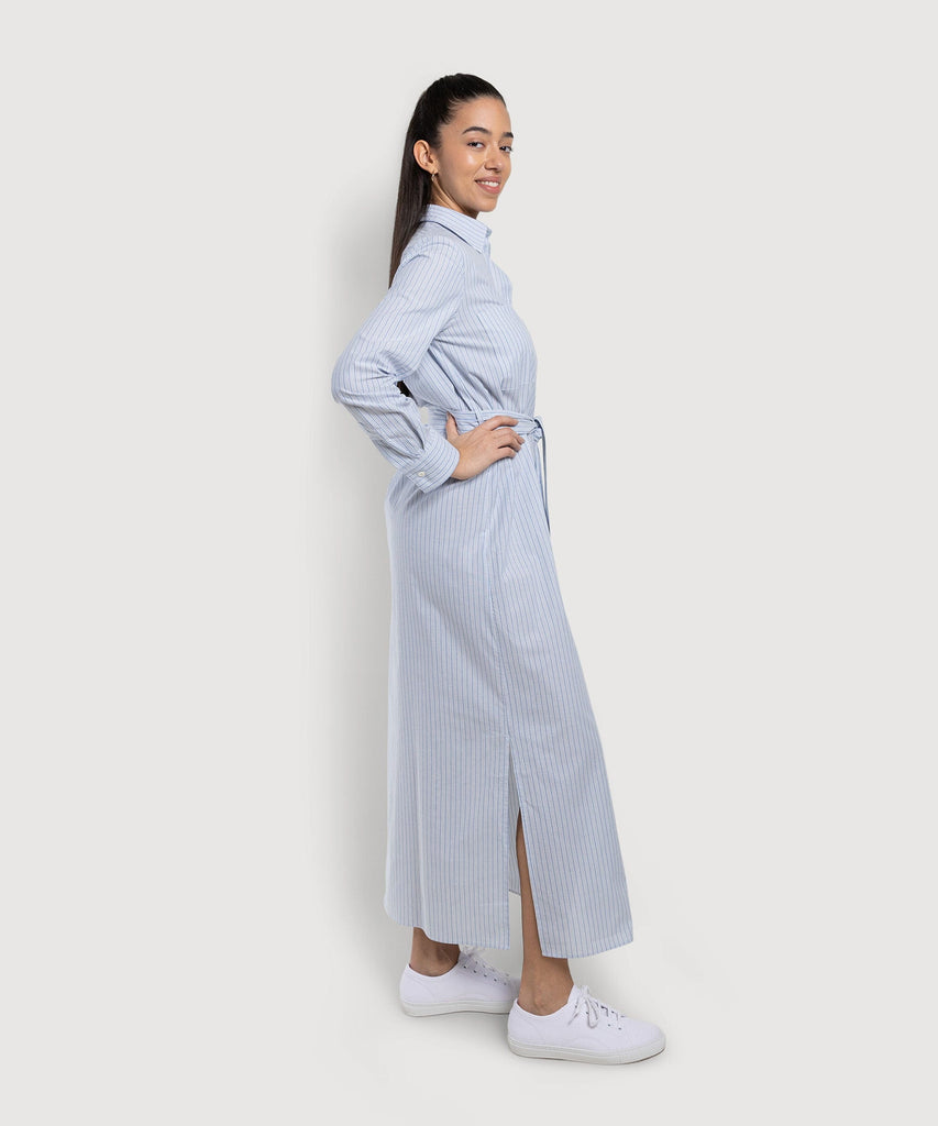 Long Cotton Stripe Shirt Dress Miaki Swiss Made Womenswear