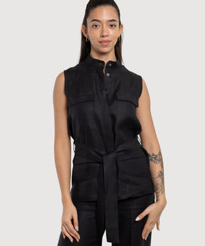Black / 34 Sleeveless Safari Shirt Miaki Swiss Made Womenswear