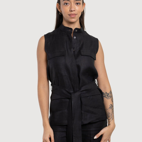 Black / 34 Sleeveless Safari Shirt Miaki Swiss Made Womenswear