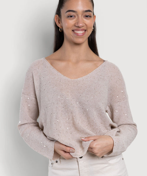 Beige / XS Light Sparkle Sweater Miaki Swiss Made Womenswear