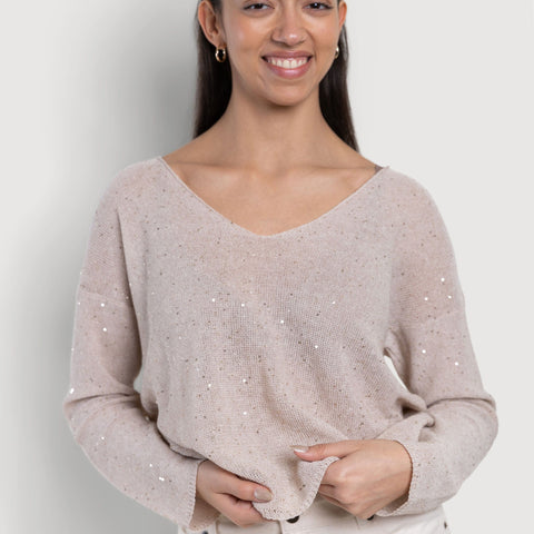 Beige / XS Light Sparkle Sweater Miaki Swiss Made Womenswear