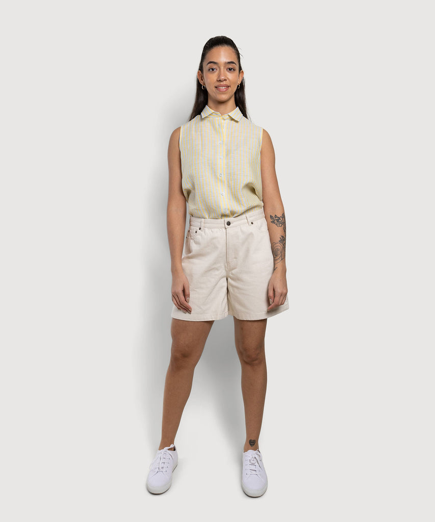 Sleeveless Linen Stripe Shirt Miaki Swiss Made Womenswear