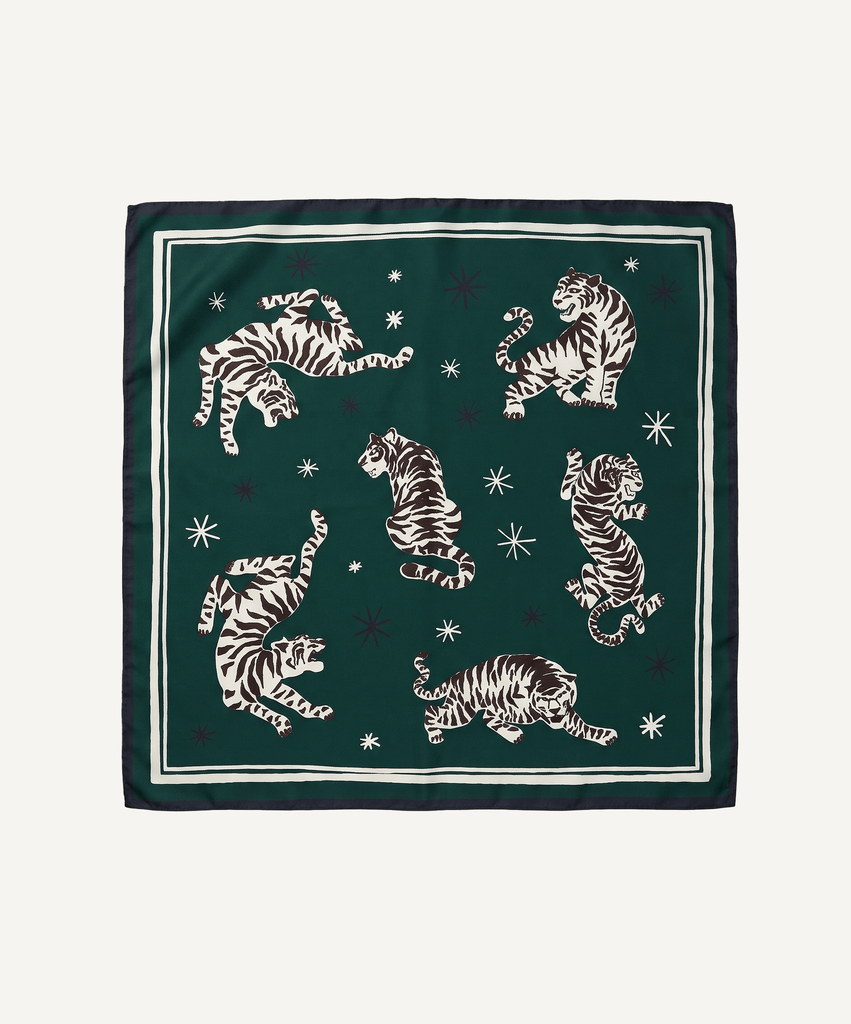 Green / One Size Silk Foulard Tiger Miaki Swiss Made Womenswear
