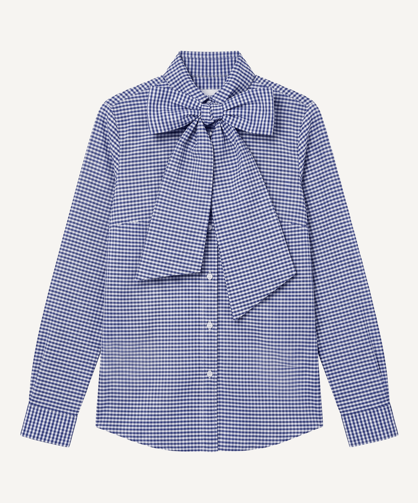Check Navy / 34 Everyday Check Shirt with Bow Miaki Swiss Made Womenswear