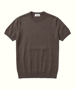 Dark Beige / XS Classic Short Sleeve Cashmere Sweater Miaki Swiss Made Womenswear