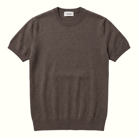 Dark Beige / XS Classic Short Sleeve Cashmere Sweater Miaki Swiss Made Womenswear