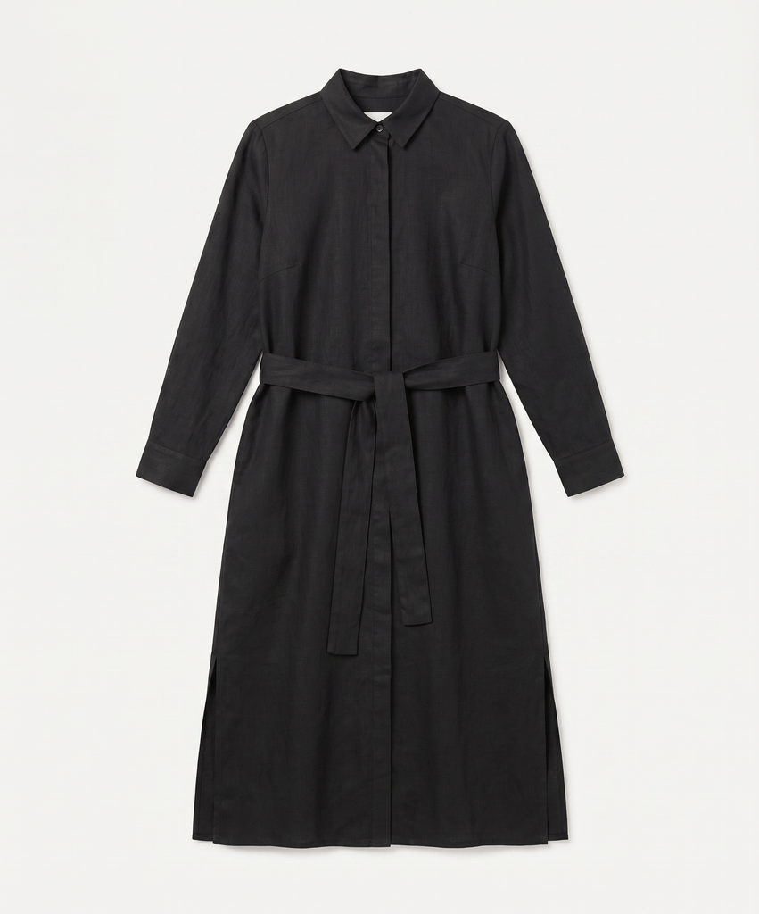 Black / 34 Long Wool Shirt Dress Miaki Swiss Made Womenswear