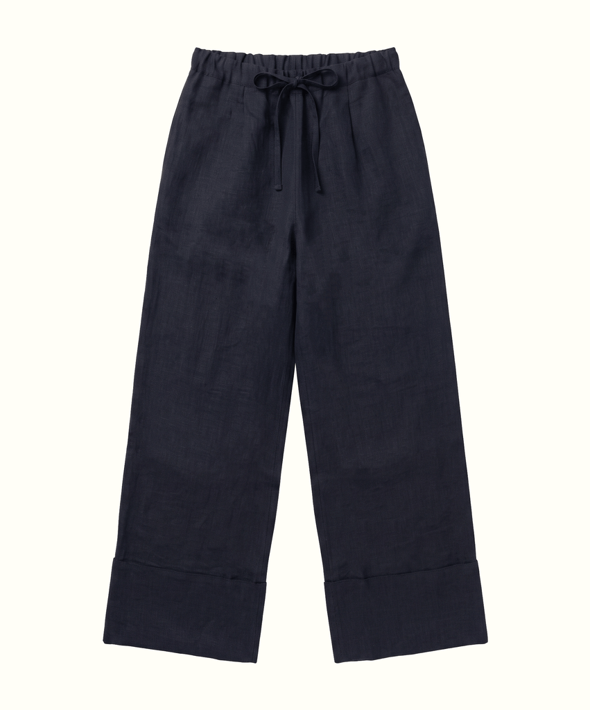 Navy / XS Palazzo Linen Trousers Miaki Swiss Made Womenswear