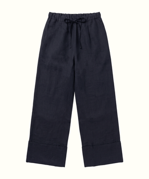 Navy / XS Palazzo Linen Trousers Miaki Swiss Made Womenswear