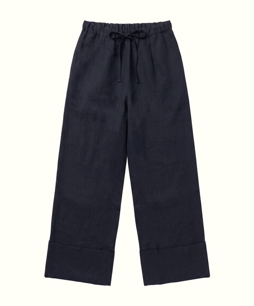 Navy / XS Palazzo Linen Trousers Miaki Swiss Made Womenswear