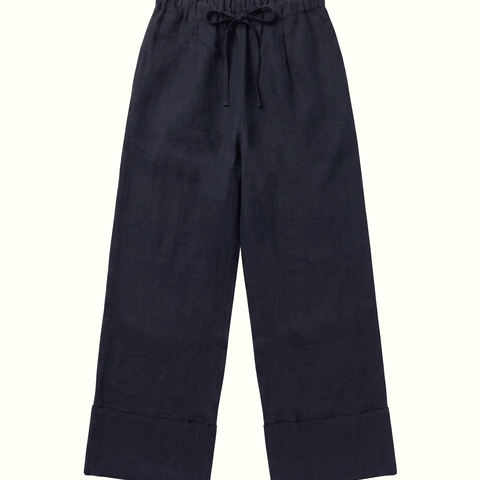 Navy / XS Palazzo Linen Trousers Miaki Swiss Made Womenswear