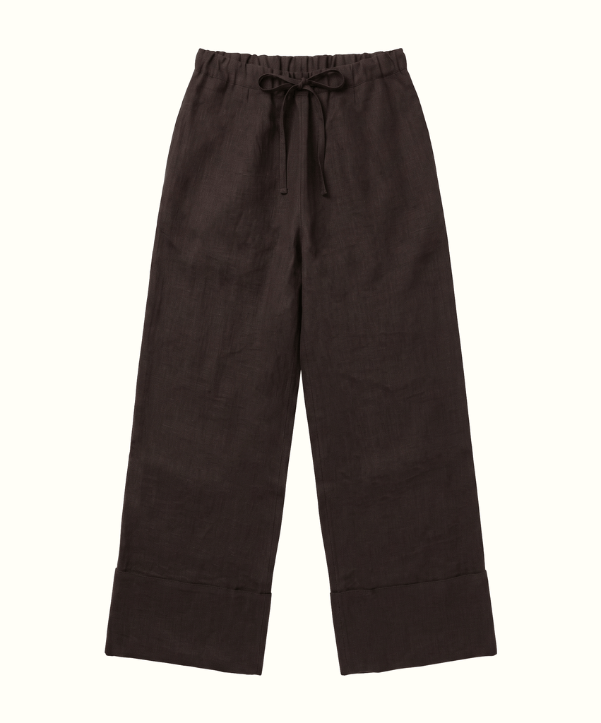 Dark Brown / XS Palazzo Linen Trousers Miaki Swiss Made Womenswear