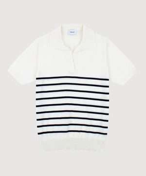 Short Sleeve Stripe Cotton Polo Sweater