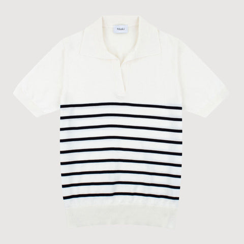 Short Sleeve Stripe Cotton Polo Sweater