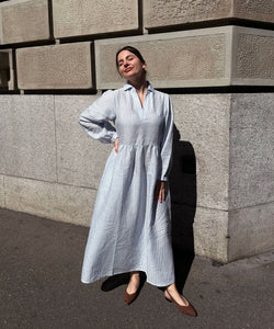 Relaxed Long Striped Linen Dress