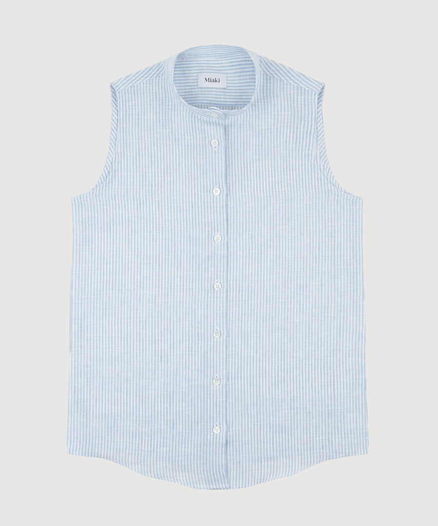 Sleeveless Linen Stripe Shirt