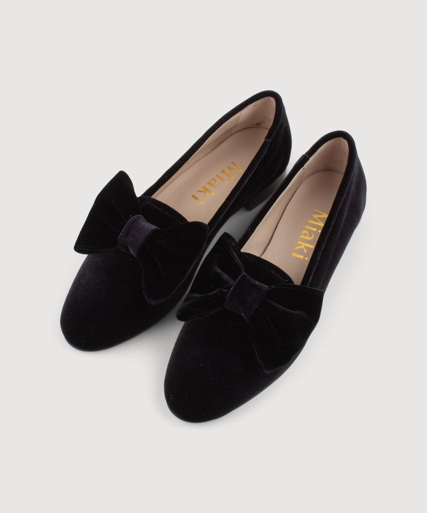 Black / 35 Velvet Bow Slipper Miaki Swiss Made Womenswear