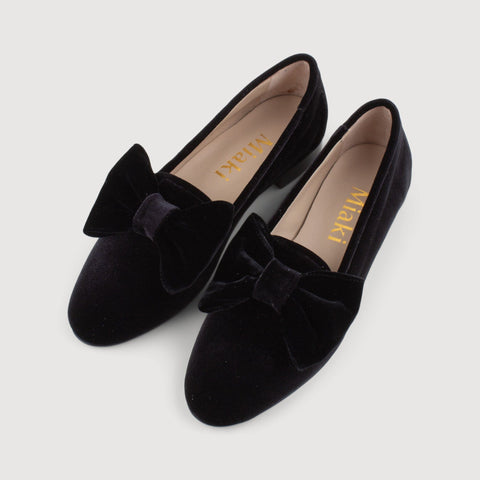 Black / 35 Velvet Bow Slipper Miaki Swiss Made Womenswear