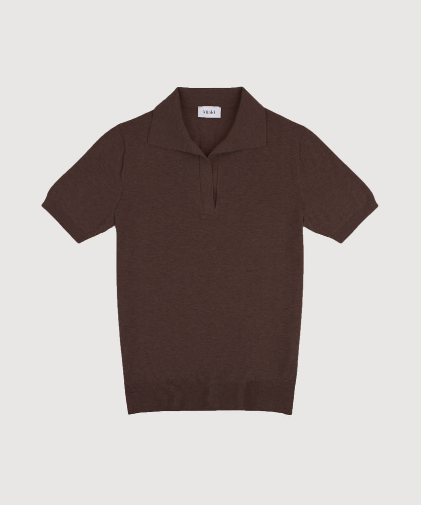 Brown / XS Short Sleeve Cotton Polo Sweater Miaki Swiss Made Womenswear