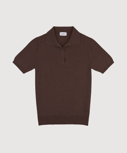 Brown / XS Short Sleeve Cotton Polo Sweater Miaki Swiss Made Womenswear