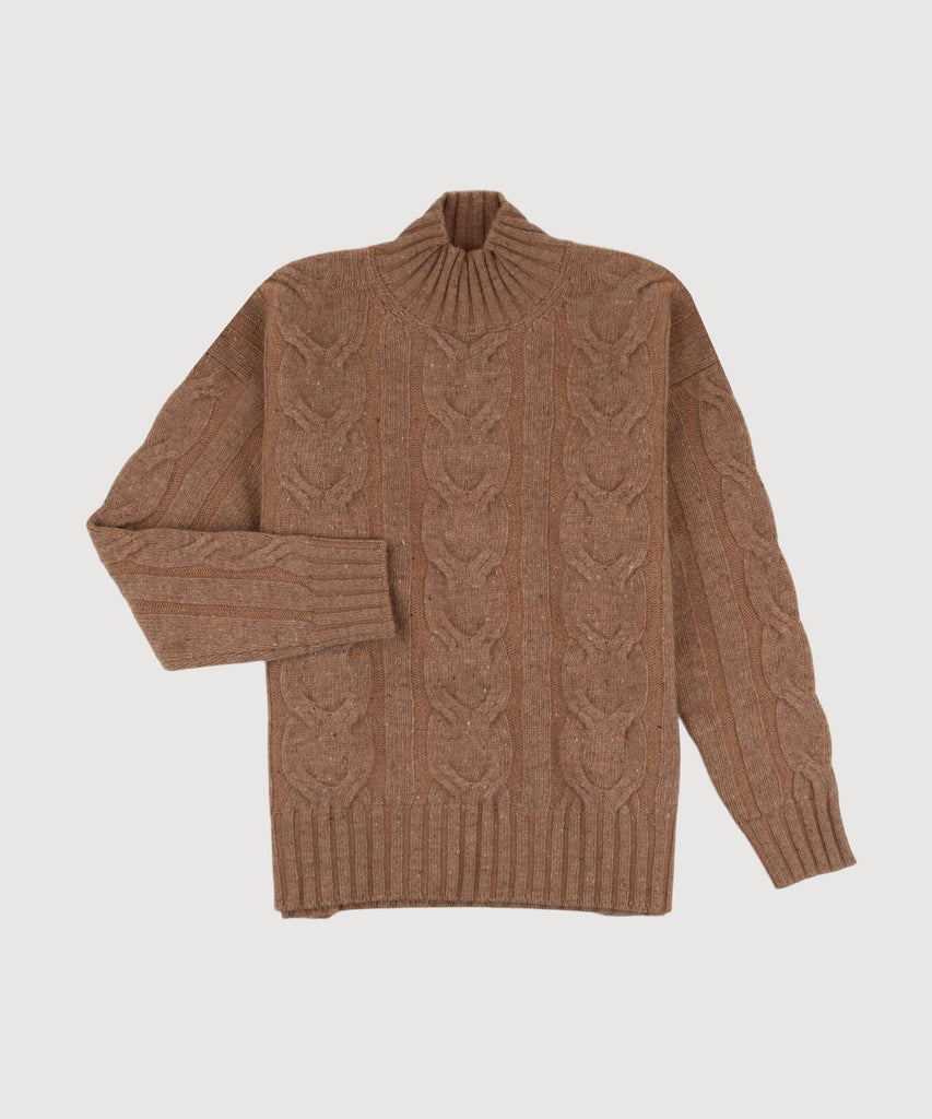 Camel / XS Relaxed Cable Knit Sweater Miaki Swiss Made Womenswear
