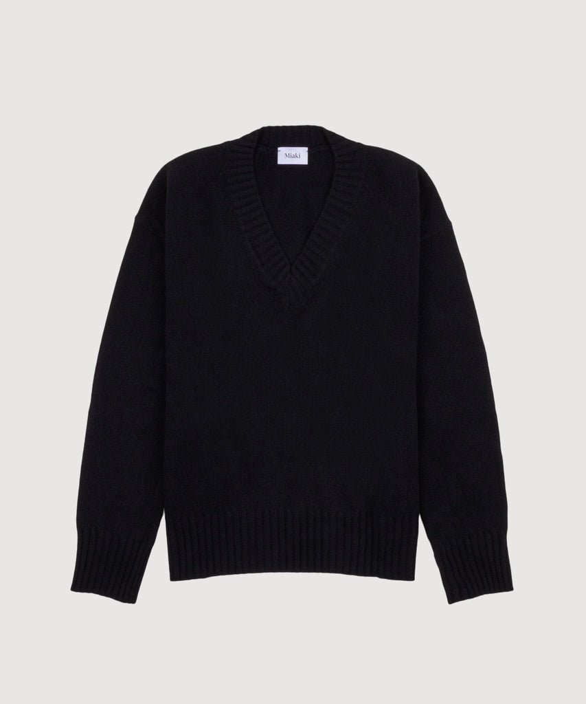 Black / XS Deep V-Neck Sweater Miaki Swiss Made Womenswear